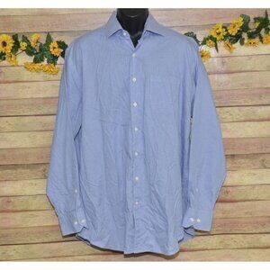 Peter Millar Easycare Mens Blue Checked Long Sleeve Button Down Shirt 17.5 Xlong
